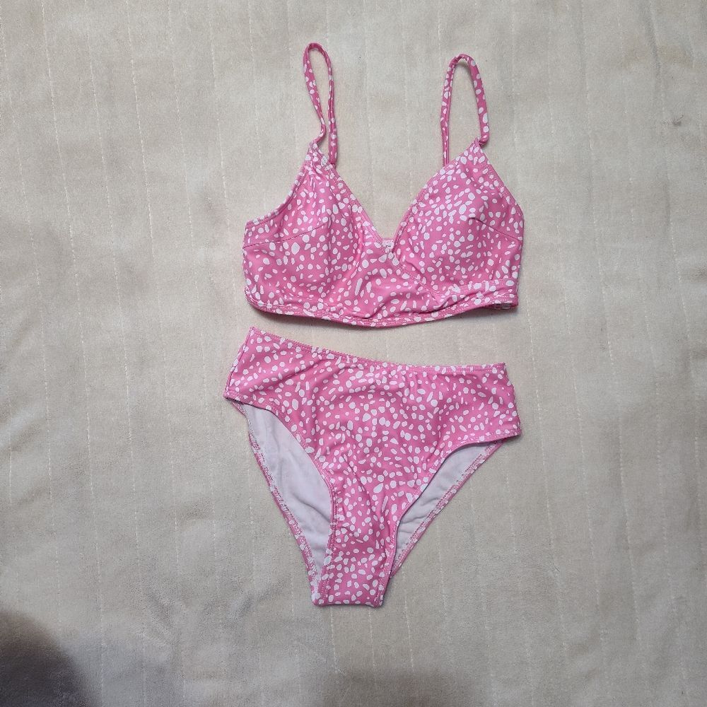 Pink & White Polka Dot Bikini Swimsuit Womens XS NWOT